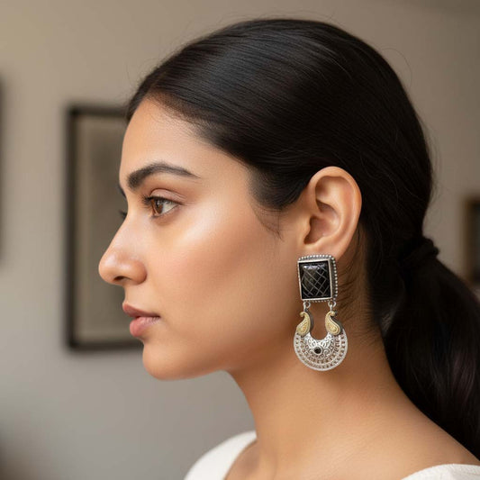 Black Color Oxidised Earrings Featuring Antique Dual-Tone Craftsmanship For Timeless Ethnic Elegance