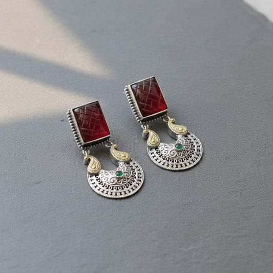 Maroon Color Oxidised Earrings Offering Beautiful Dual-Tone Accents Ideal For Ethnic Statement Looks