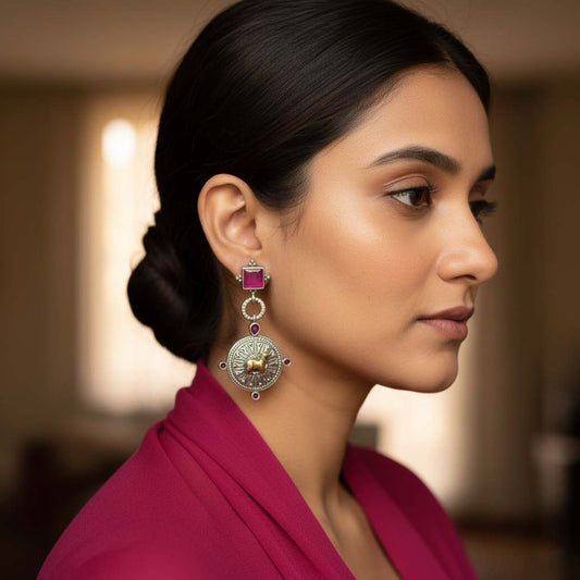 Rani Color Oxidierte Ohrringe Mit Zweifarbigen Mustern Für Lebendiges Traditionelles Mode-Flair