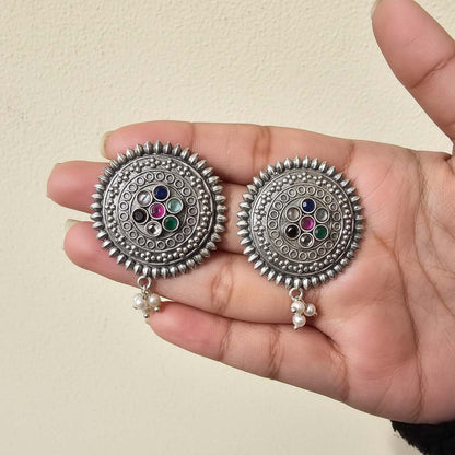 Multi Color Oxidised Earrings Created With Vibrant Hues Offering Artistic Festive Jewelry Charm
