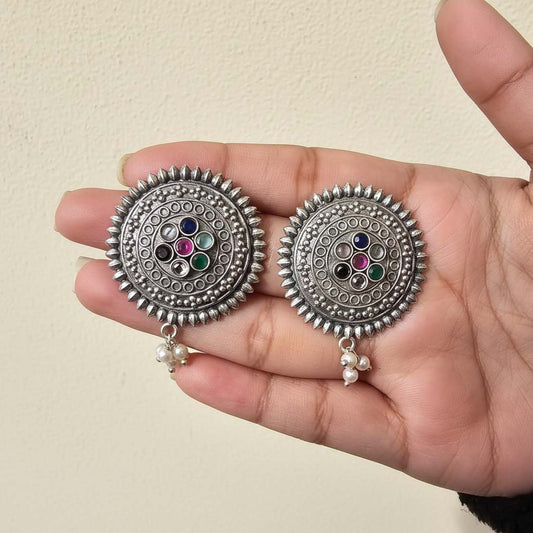 Multi Color Oxidised Earrings Created With Vibrant Hues Offering Artistic Festive Jewelry Charm