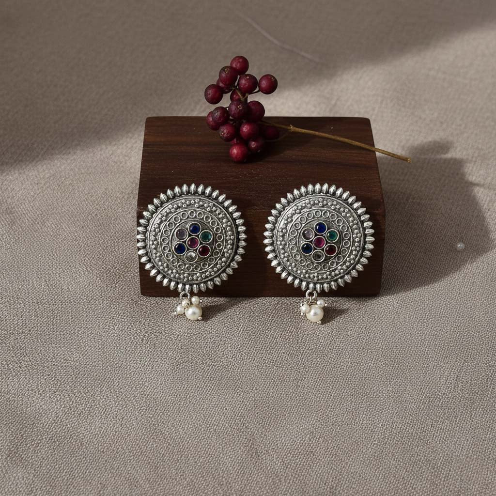 Multi Color Oxidised Earrings Created With Vibrant Hues Offering Artistic Festive Jewelry Charm