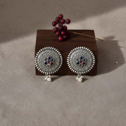 Multi Color Oxidised Earrings Created With Vibrant Hues Offering Artistic Festive Jewelry Charm