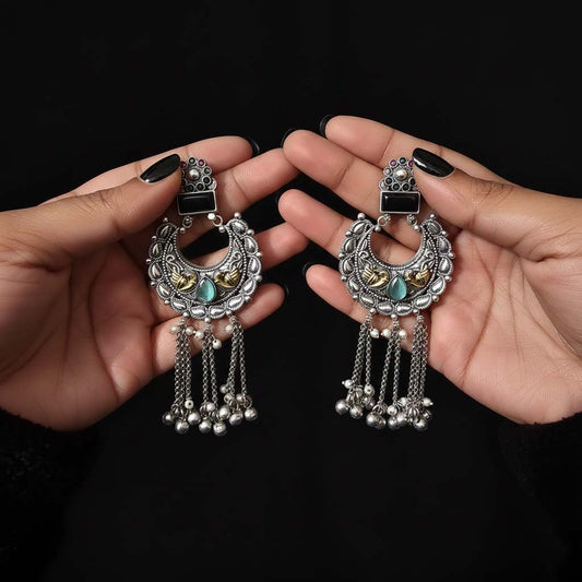 Multi Color Oxidised Earrings Designed With Colorful Dual-Tone Effects For Bold Festive Expressions