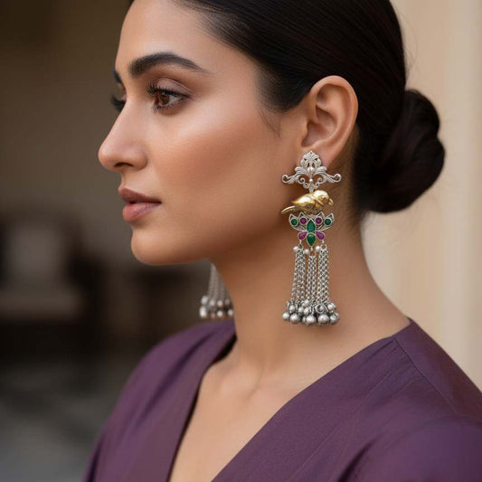 Rani & Green Color Oxidised Earrings Offering Dual-Tone Contrast Ideal For Bold Cultural Fashion