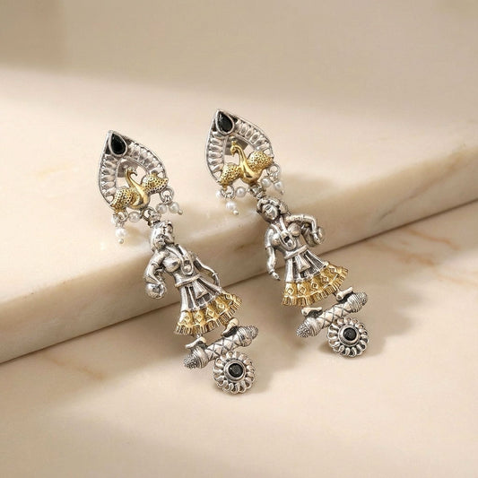 Black Color Oxidised Earrings Created With Bold Dual-Tone Artistry For Powerful Ethnic Fashion