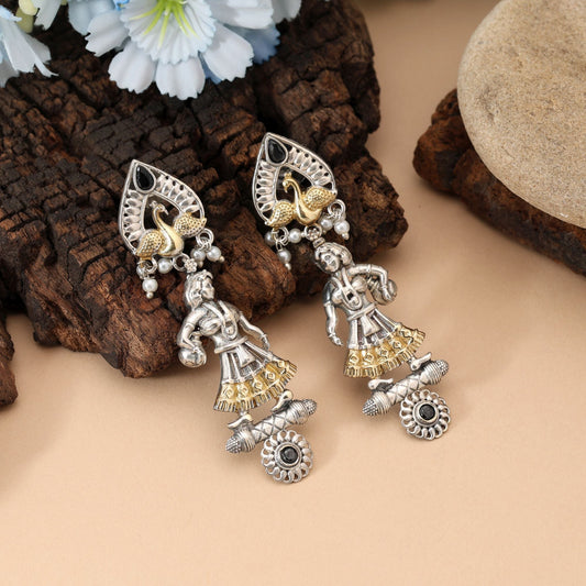 Black Color Oxidised Earrings Created With Bold Dual-Tone Artistry For Powerful Ethnic Fashion