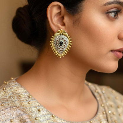 Black Color Oxidised Earrings Crafted With Antique Dual-Tone Finish For Heritage-Inspired Styling