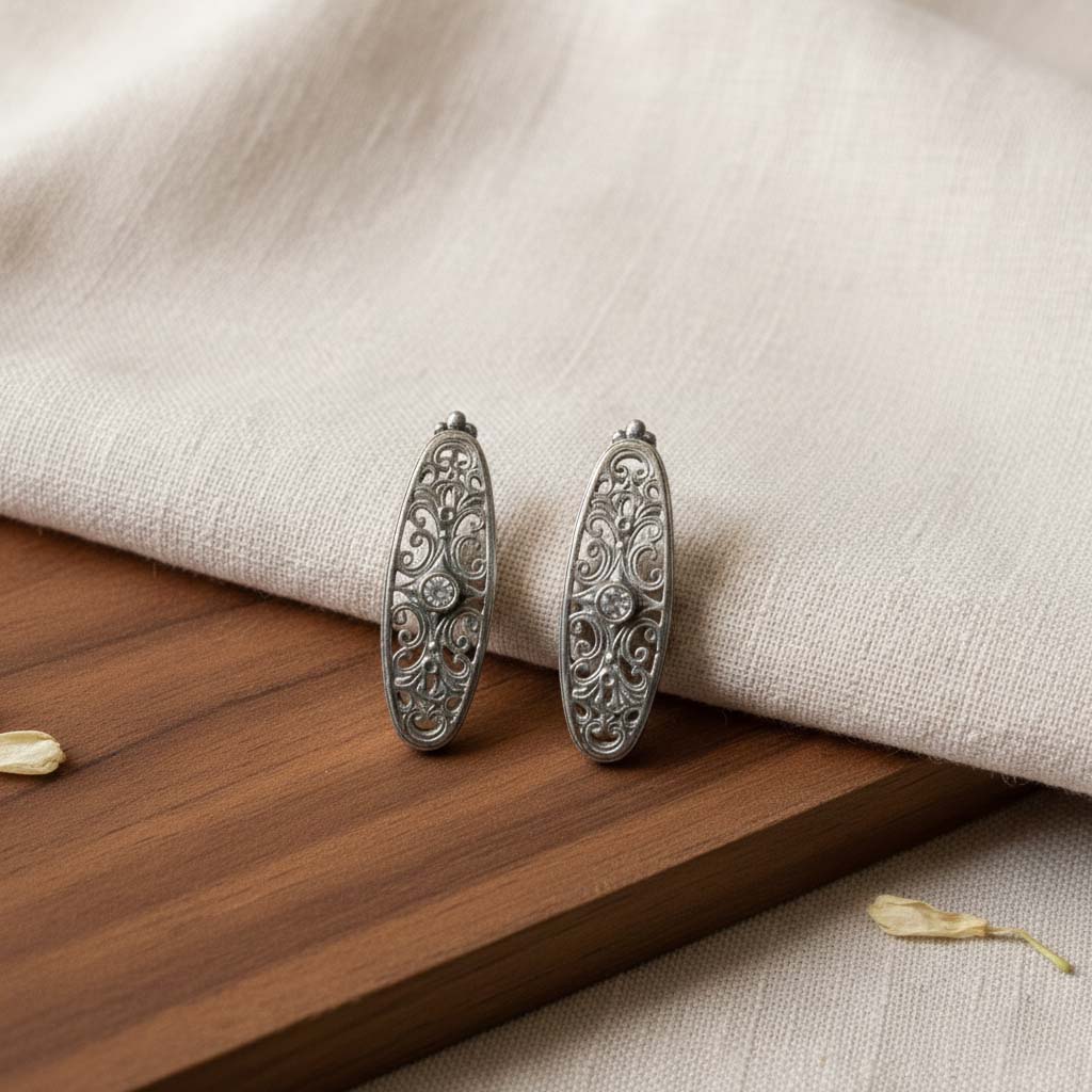 Silver Color Oxidised Earrings Offering Timeless Oxidised Shine Suitable For Daily Traditional Outfits