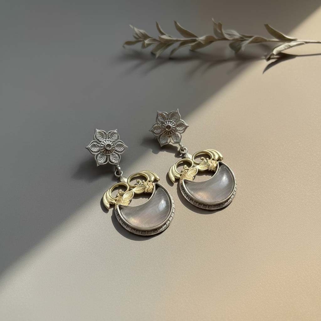 Grey Color Oxidised Earrings Crafted In Refined Dual-Tone Finish For Subtle Ethnic Elegance