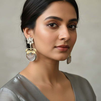 Grey Color Oxidised Earrings Crafted In Refined Dual-Tone Finish For Subtle Ethnic Elegance