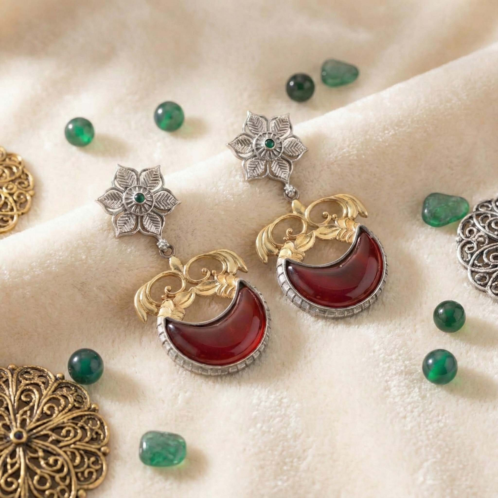 Maroon Color Oxidised Earrings Featuring Dual-Tone Artistry For Sophis ...