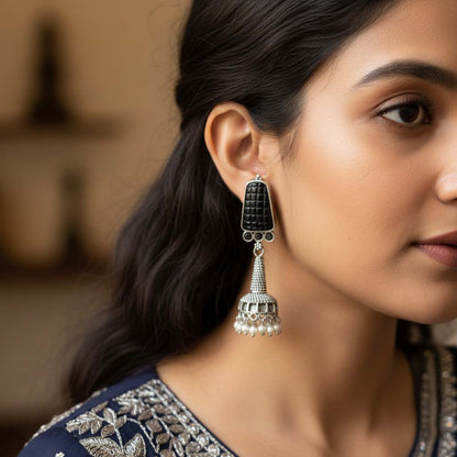 Black Color Oxidised Earrings Showcasing Classic Oxidised Artistry Perfect For Heritage Inspired Looks