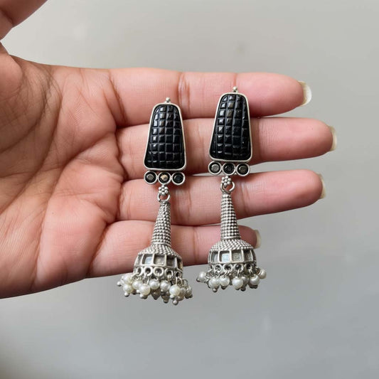 Black Color Oxidised Earrings Showcasing Classic Oxidised Artistry Perfect For Heritage Inspired Looks