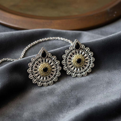 Black Color Oxidised Earrings Created With Expressive Dual-Tone Depth For Strong Cultural Styling