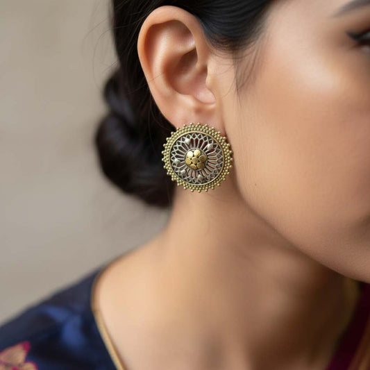 Gold & Silver Color Oxidised Earrings Offering Premium Dual-Tone Shine To Elevate Special Occasions