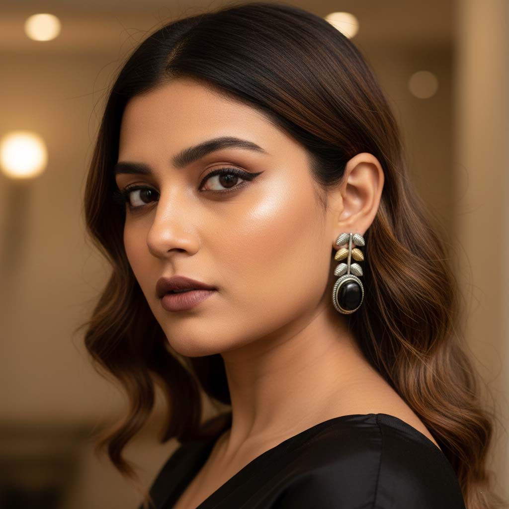 Black Color Oxidised Earrings Offering Dual-Tone Vibrance Suited For Bold Ethnic Expression