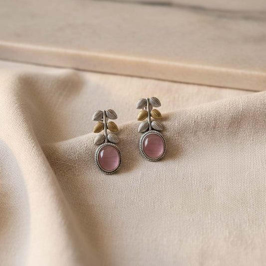 Light Pink Color Oxidised Earrings Crafted With Dual-Tone Grace Perfect For Soft Festive Looks
