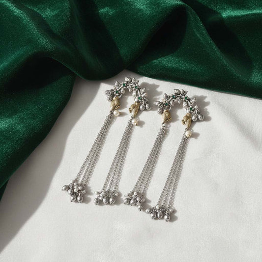 Green Color Oxidised Earrings Crafted With Dual-Tone Finish Enhancing Timeless Ethnic Sophistication