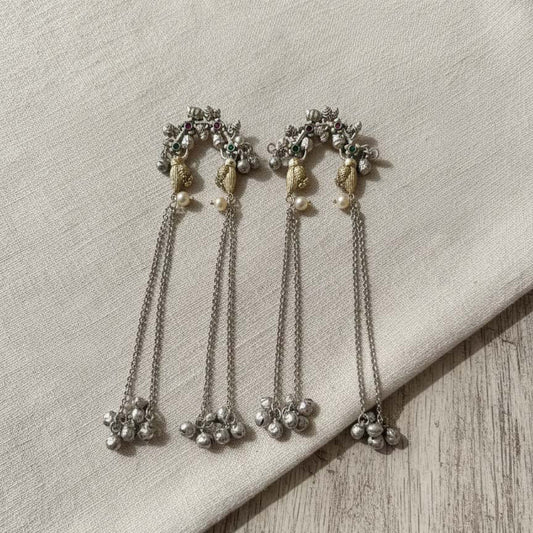 Rani & Green Color Oxidised Earrings Highlighting Contrasting Dual-Tone Hues For Festive Grandeur