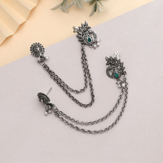 Green Color Oxidised Ear Cuff Elegant Traditional Ethnic Fashion Jewelry Collection Design