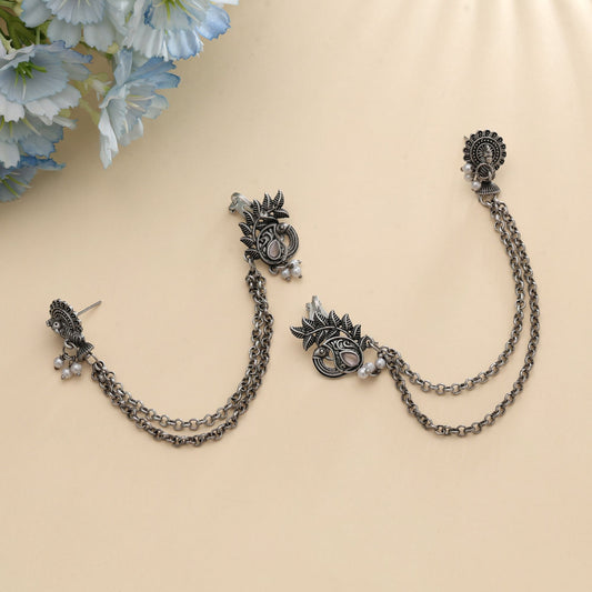 Light Pink Color Oxidised Ear Cuff Stylish Feminine Modern Statement Jewelry Design