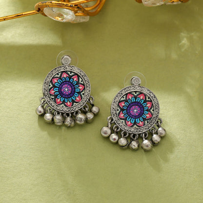 Mehrfarbige Meena-Arbeit, oxidierte Ohrringe, traditioneller, handgefertigter, ethnischer Schmuck