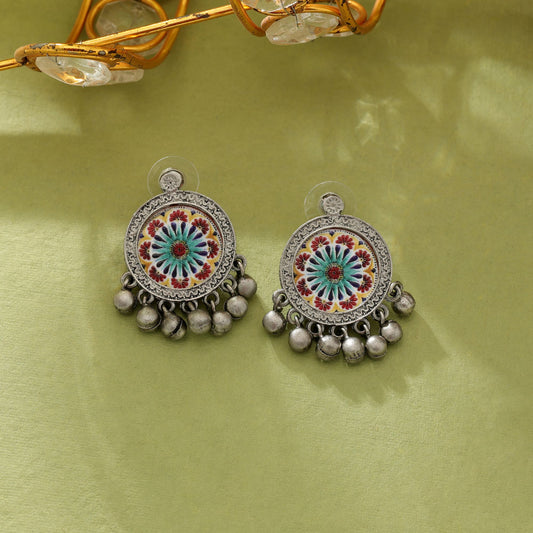 Multi Color Meena Work Oxidised Earrings Stylish Vintage Ethnic Jewelry Collection