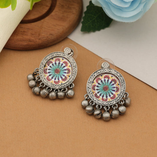Multi Color Meena Work Oxidised Earrings Stylish Vintage Ethnic Jewelry Collection