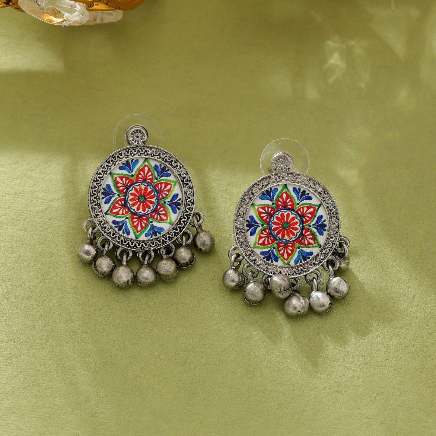 Mehrfarbige Meena-Arbeit, oxidierte Ohrringe, Designer, traditioneller Statement-Schmuck