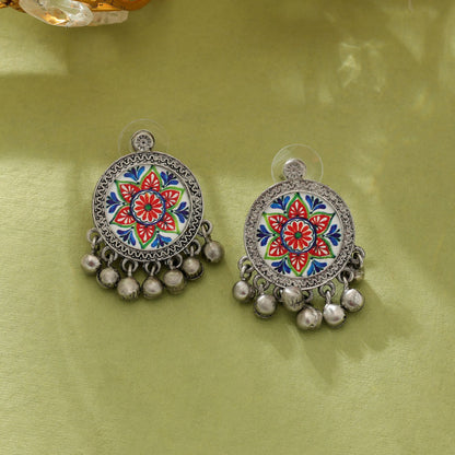 Mehrfarbige Meena-Arbeit, oxidierte Ohrringe, Designer, traditioneller Statement-Schmuck