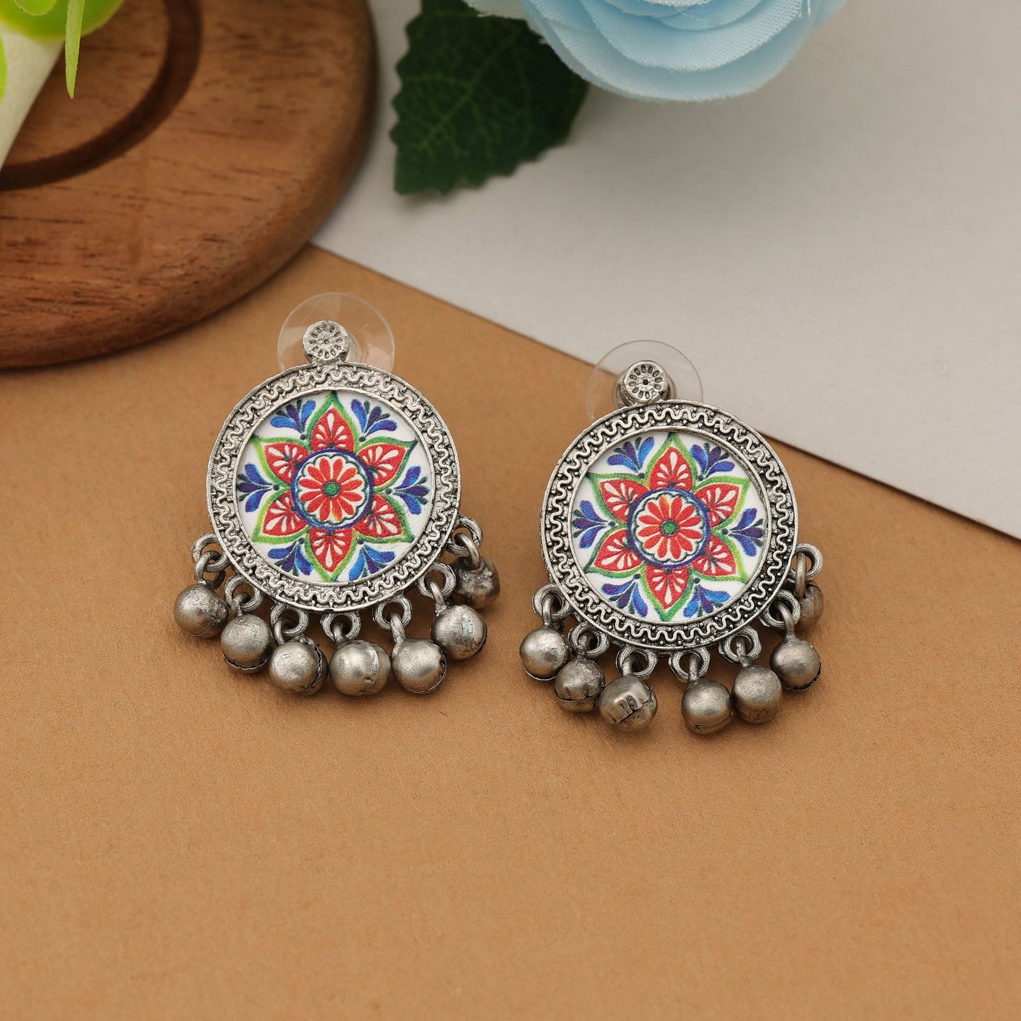 Mehrfarbige Meena-Arbeit, oxidierte Ohrringe, Designer, traditioneller Statement-Schmuck