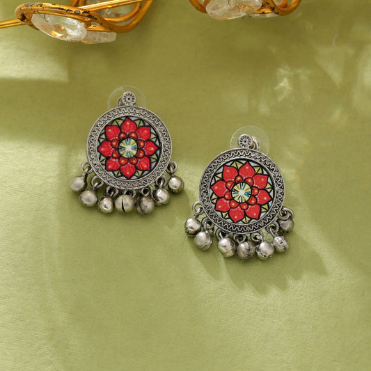 Orangefarbene Meena-Arbeit Oxidierte Ohrringe Traditioneller festlicher Statement-Schmuck