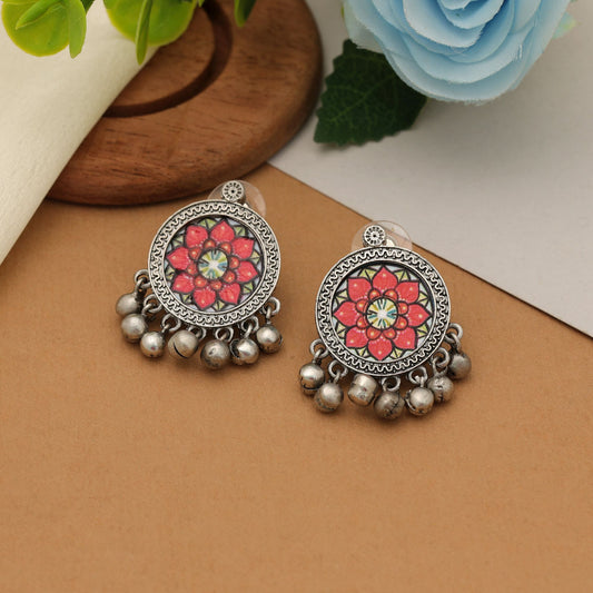 Orangefarbene Meena-Arbeit Oxidierte Ohrringe Traditioneller festlicher Statement-Schmuck