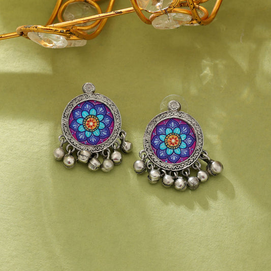 Purple Color Meena Work Oxidised Earrings Elegant Ethnic Designer Jewelry