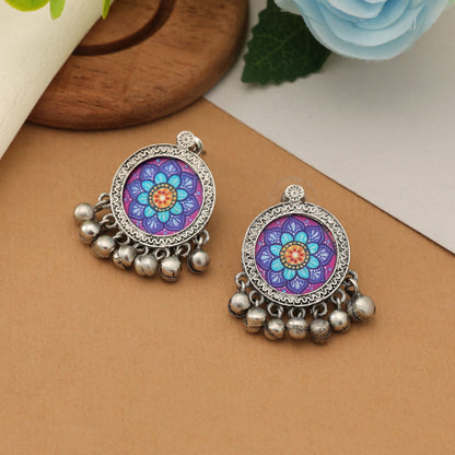Purple Color Meena Work Oxidised Earrings Elegant Ethnic Designer Jewelry