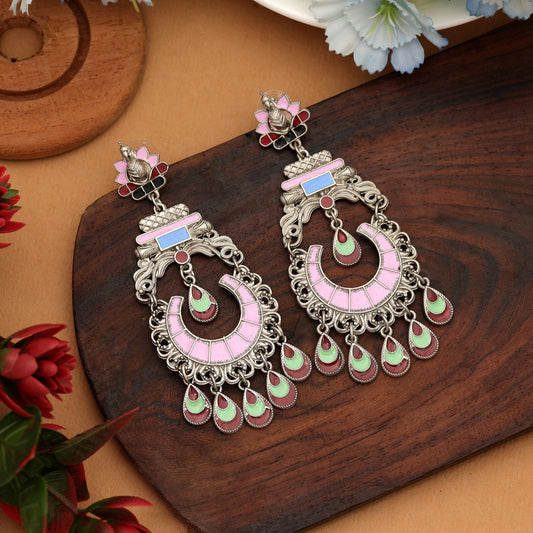 Pink Color Meena Work Oxidised Earrings Designer Traditional Jewelry Collection