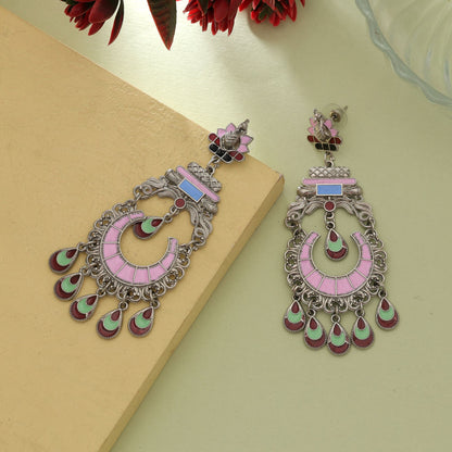 Pink Color Meena Work Oxidierte Ohrringe Designer Traditionelle Schmuckkollektion
