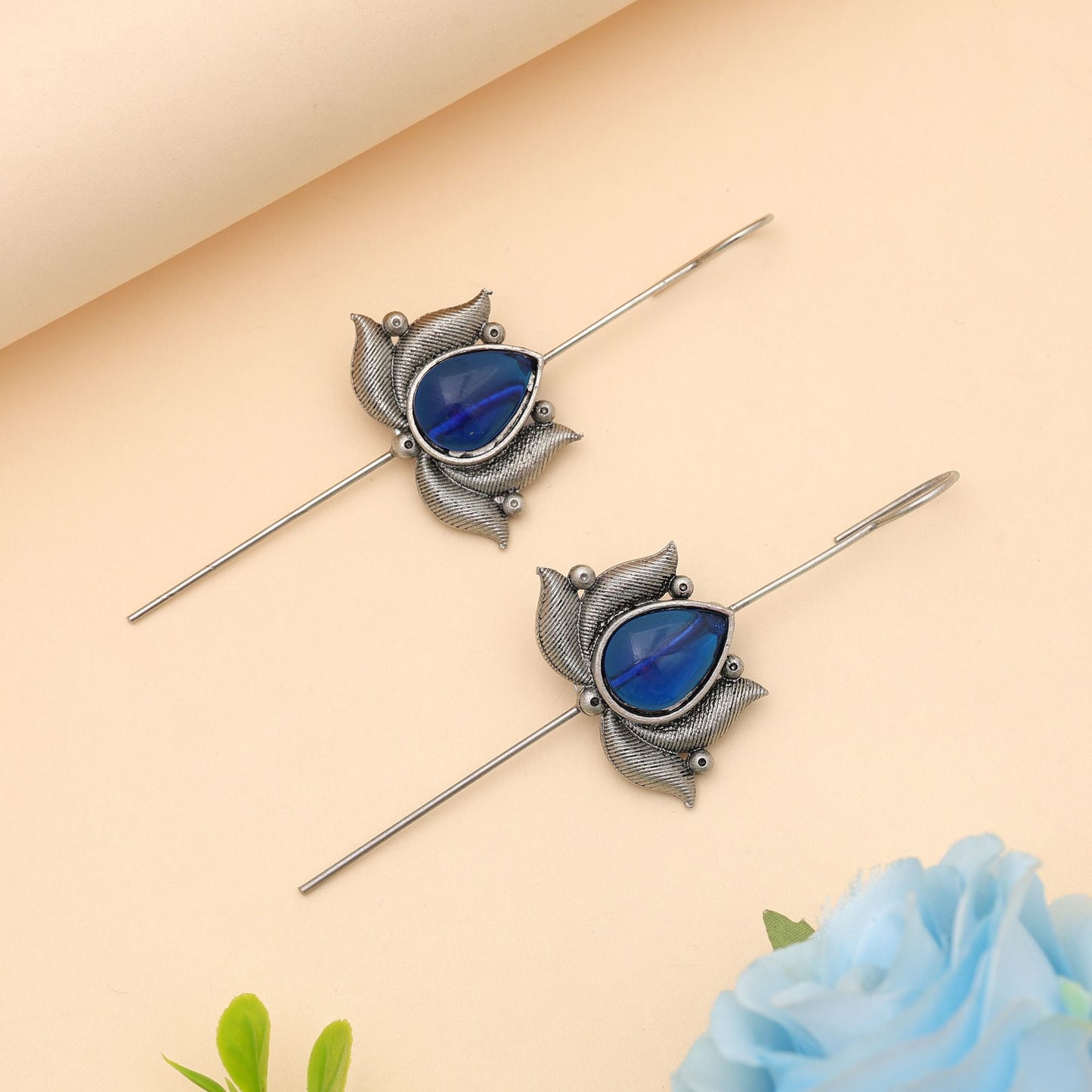 Blauer oxidierter Ohr-Cuff, stilvoller ethnischer Modeschmuck