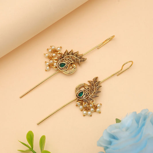 Green Color Oxidised Ear Cuff Classic Traditional Jewelry