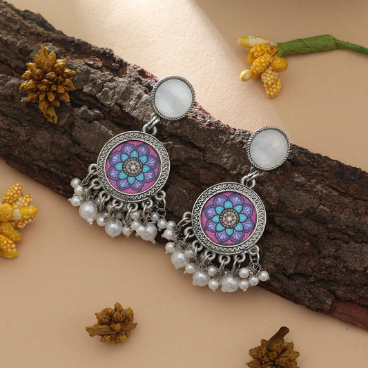 Purple Color Oxidised Earrings Stylish Antique Ethnic Party Wear Jewelry Collection