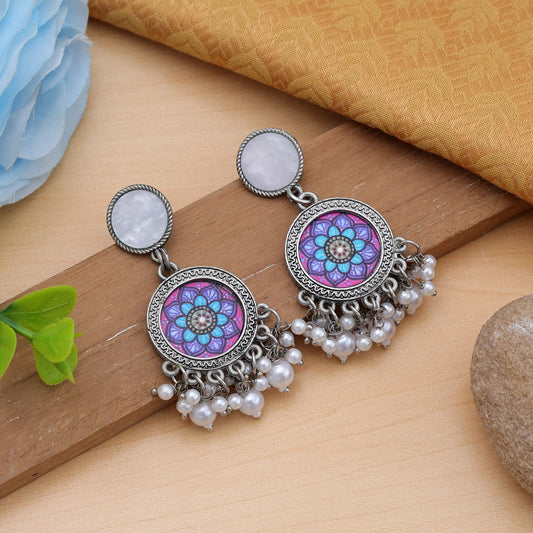 Purple Color Oxidised Earrings Stylish Antique Ethnic Party Wear Jewelry Collection