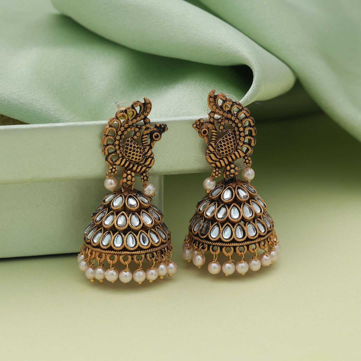 Elegant White Color Oxidised Earrings With Traditional Handmade Ethnic Tribal Artwork