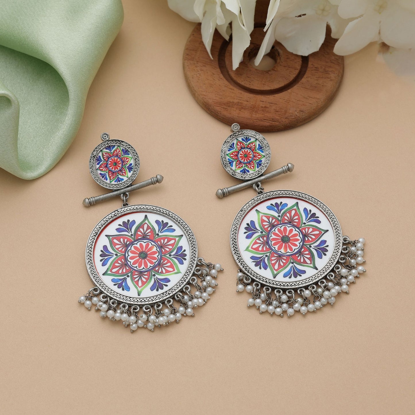 Artistic Multi Color Meena Work Oxidised Earrings With Traditional Festive Craftsmanship