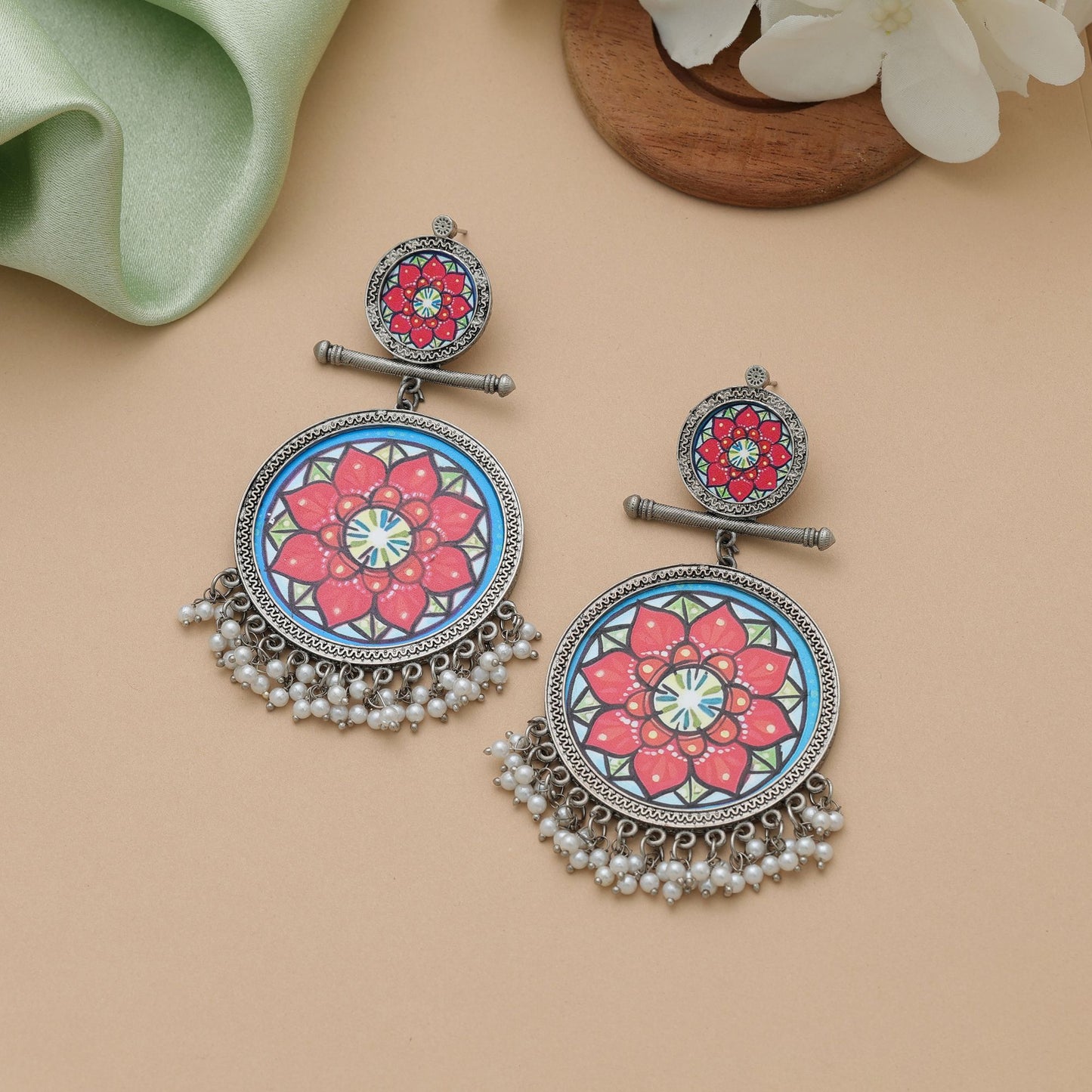 Designer Multi Color Meena Work Oxidised Earrings With Elegant Ethnic Tribal Patterns