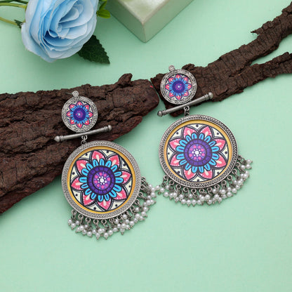 Exclusive Multi Color Meena Work Oxidised Earrings With Royal Ethnic Festive Appeal