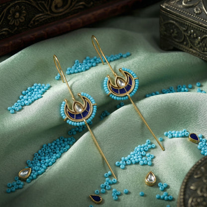 Premium Blue Color Meena Work Oxidised Ear Cuff With Elegant Handmade Artwork