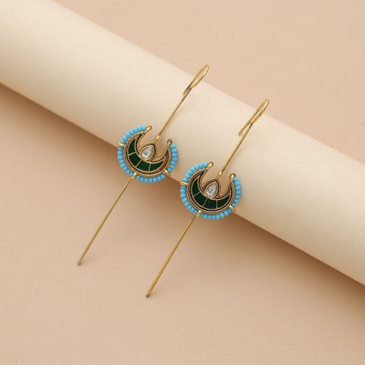 Traditioneller, grünfarbener Meena-Arbeit-Oxidierter Ohr-Cuff mit künstlerischem Tribal-Design