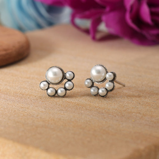 White Color Oxidised Earrings Featuring Beautiful Traditional Design Elements