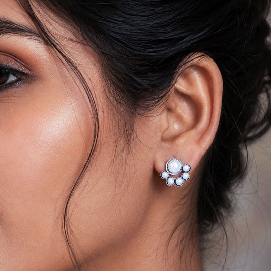 White Color Oxidised Earrings Featuring Beautiful Traditional Design Elements